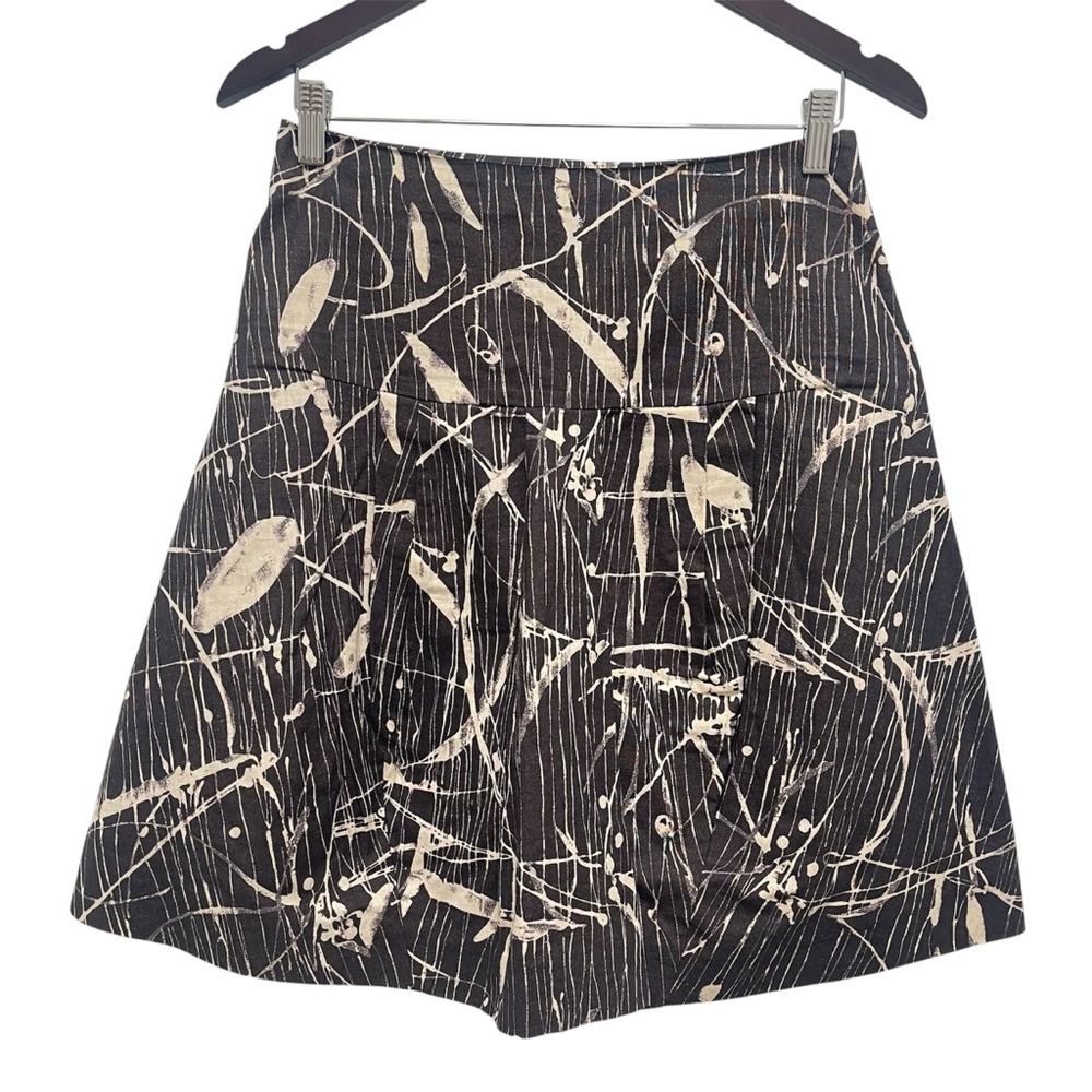Marni Abstract Printed Pleated Black Cream A-Line Skirt Size IT 40 US 4